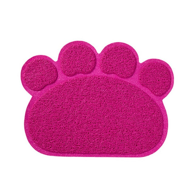 OPUL Pink Rectangle Pet Feeding Mat With Paw Prints – Non-Slip PVC, Includes 2 Bowls