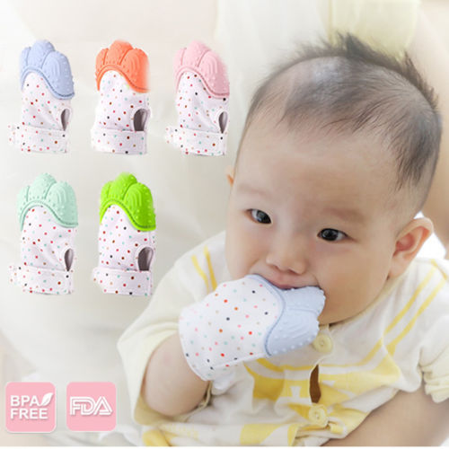 Baby Silicone Glove Sound Chewable Mittens Teether Natural stop Sucking Thumb Toy - GiftMaybe