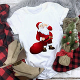 Christmas Women White Color Short Sleeve Casual Style T Shirt for Holiday - GiftMaybe