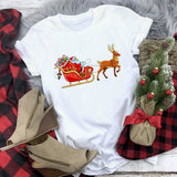 Christmas Women White Color Short Sleeve Casual Style T Shirt for Holiday - GiftMaybe