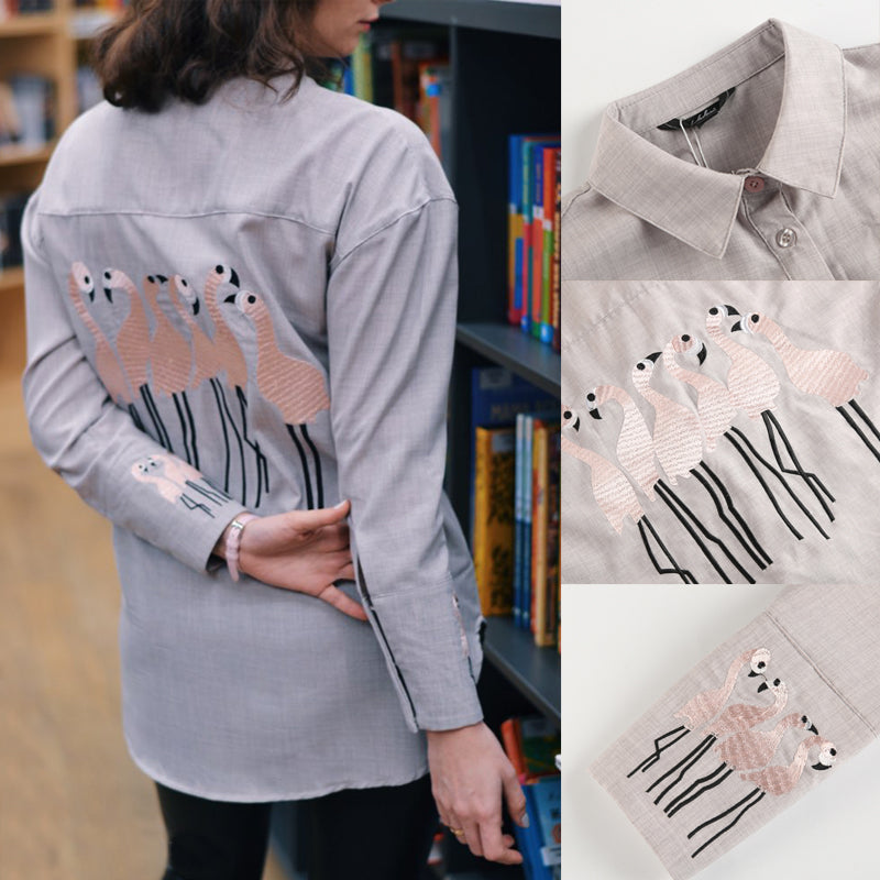 Animal Embroidery Women Shirt 2019 Office Lady Shirts Casual Elegant Plus Size Tops Long Sleeve Turn-down Collar Women's Blouse - GiftMaybe