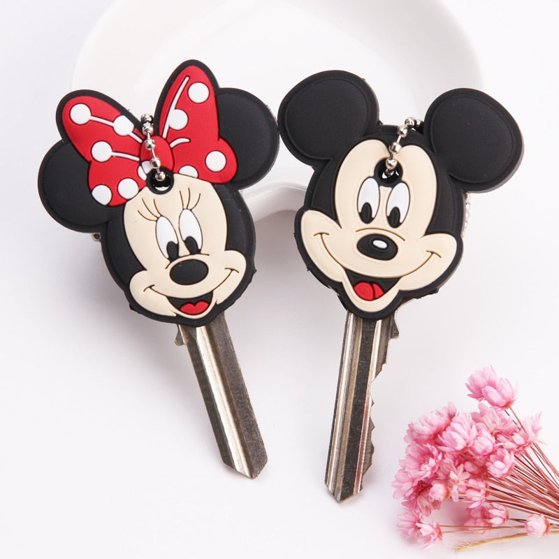 Cartoon Anime Cute Key Cover Cap Silicone Mickey Stitch Bear Keychain Women Gift Owl Porte Clef Minne Key Chain - GiftMaybe