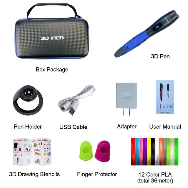 3D 12 Colors 36 Meter PLA Filament Printing ABS and PLA Kids DIY Drawing Pen With LCD Display - GiftMaybe