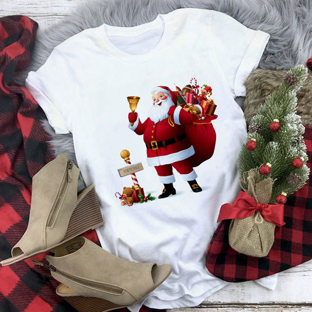White Hipster Suitable All Seasons T-shirt Tops Clothing New Santa Claus for Holidays - GiftMaybe