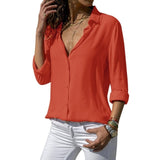 Women Tops Blouses Elegant Long Sleeve Solid V-Neck Chiffon Blouse Female Work Wear Shirts - GiftMaybe