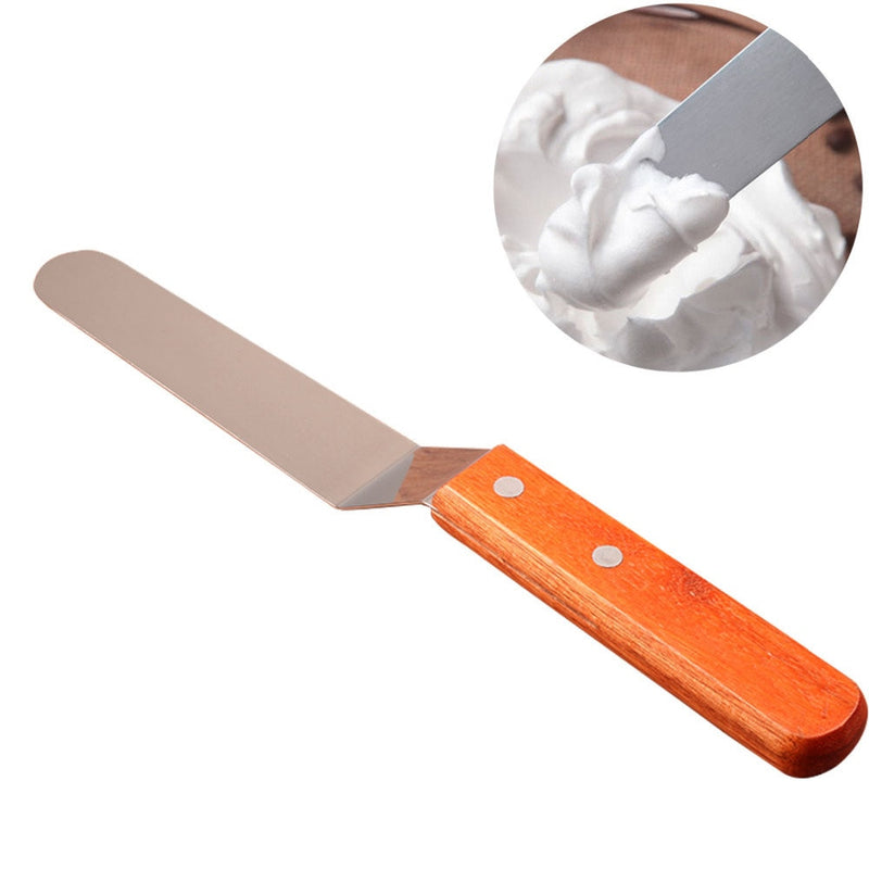 1pcs Cake Decorating Angled Icing Spatula of 6 Inch Wooden Handle Stainless Steel Offset Frosting Spatulas - GiftMaybe