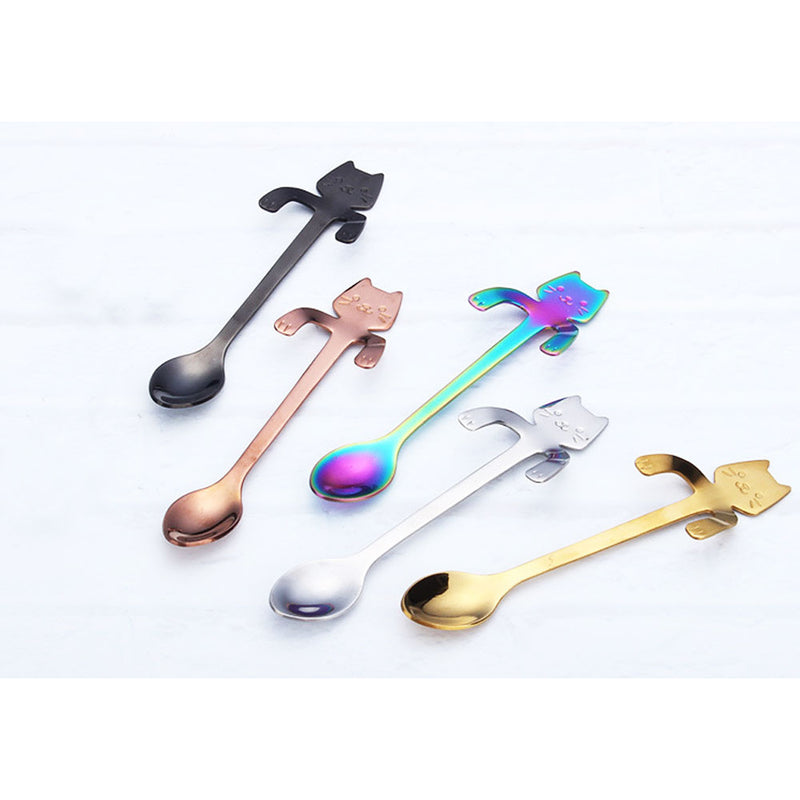 1Pcs Stainless Steel Multicolor Rainbow Mini Kitten Cat Teaspoons for Coffee Tea Dessert Drink Mixing Milkshake Spoon Tableware - GiftMaybe