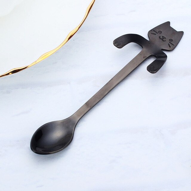 1Pcs Stainless Steel Multicolor Rainbow Mini Kitten Cat Teaspoons for Coffee Tea Dessert Drink Mixing Milkshake Spoon Tableware - GiftMaybe
