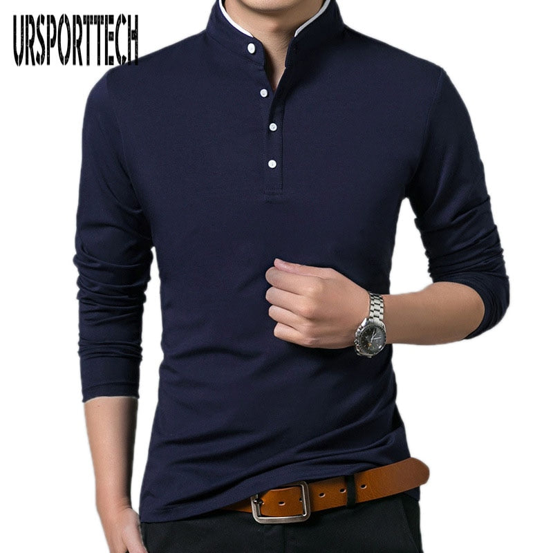 Men's Long Sleeve High Quality Cotton Stand Collar Business or Casual Sports Shirt - GiftMaybe