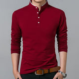 Men's Long Sleeve High Quality Cotton Stand Collar Business or Casual Sports Shirt - GiftMaybe