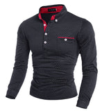 Men's Long Sleeve Stand Collar with Dots Business or Causal Sport Polo Shirt - GiftMaybe