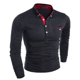 Men's Long Sleeve Stand Collar with Dots Business or Causal Sport Polo Shirt - GiftMaybe