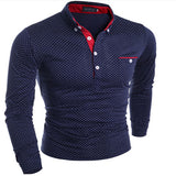 Men's Long Sleeve Stand Collar with Dots Business or Causal Sport Polo Shirt - GiftMaybe