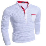 Men's Long Sleeve Stand Collar with Dots Business or Causal Sport Polo Shirt - GiftMaybe