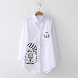 White Shirt Casual Wear Button Up Turn Down Collar Long Sleeve Cotton Blouse Embroidery Feminina - GiftMaybe