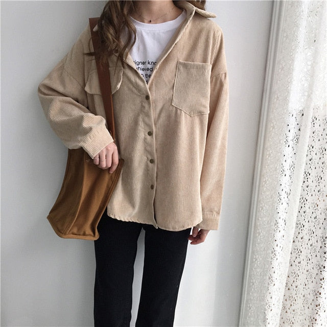 Long Sleeve Shirts Spring and autumn Solid Batwing Sleeve Blouse Warm Corduroy Blouses - GiftMaybe