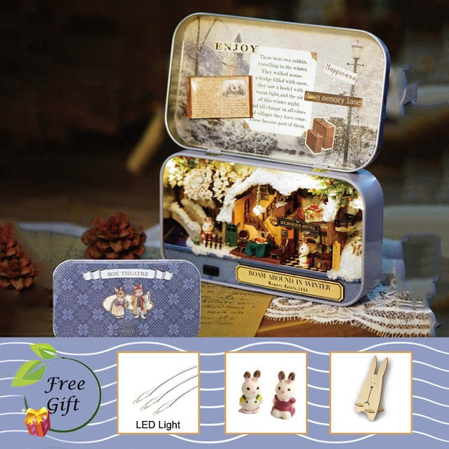 DIY House Miniature with Furniture LED Music Dust Cover Model Building Blocks - GiftMaybe