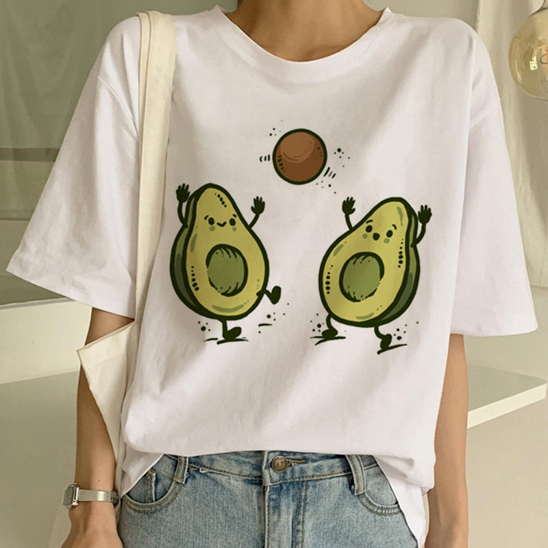 Avocado Women White Color Short Sleeve T Shirt Casual Style - GiftMaybe