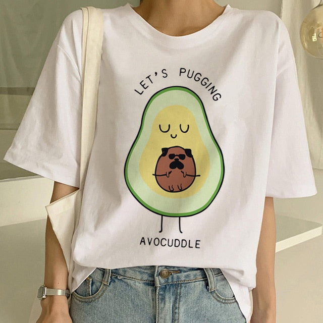 Avocado Women White Color Short Sleeve T Shirt Casual Style - GiftMaybe