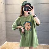 Women Short Sleeve T-shirts Street-wear Cartoon Print Korean Style - GiftMaybe