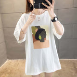 Women Short Sleeve T-shirts Street-wear Cartoon Print Korean Style - GiftMaybe