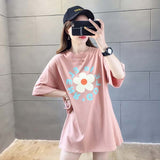 Women Short Sleeve T-shirts Street-wear Cartoon Print Korean Style - GiftMaybe